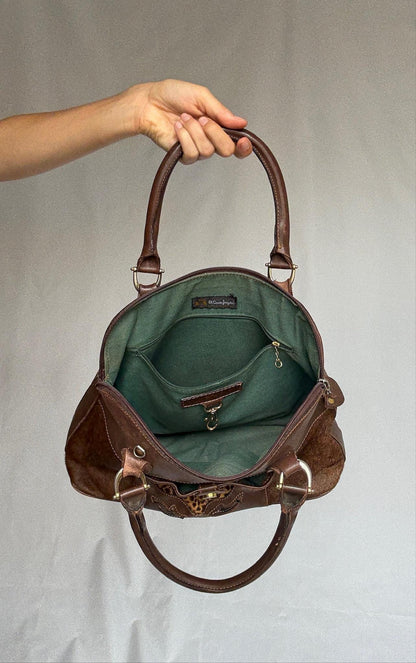 Leopard Print Vintage Brown Leather Satchel — additional view 6