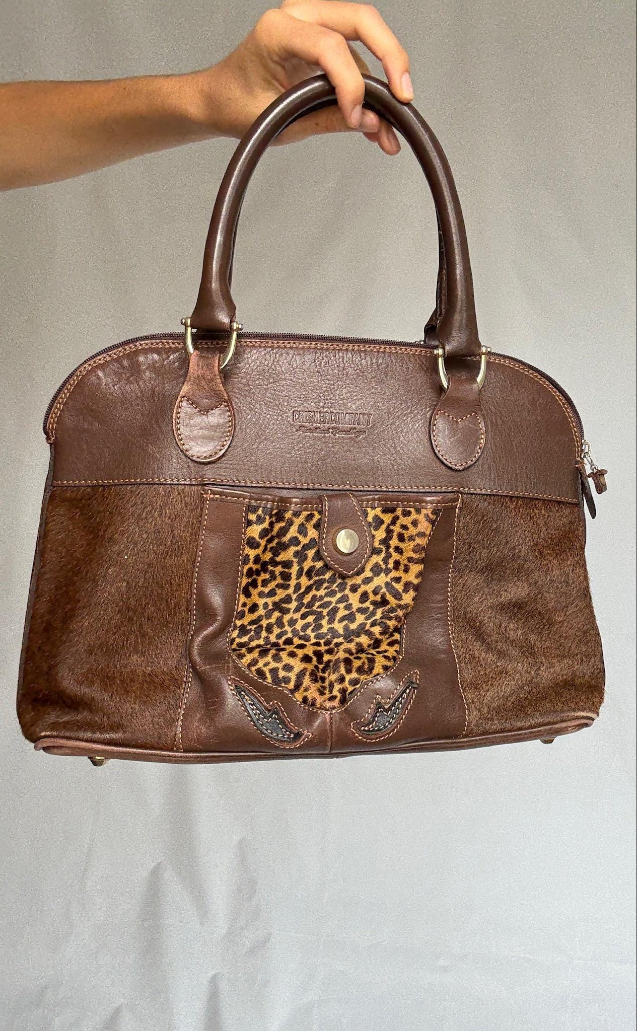 Leopard Print Vintage Brown Leather Satchel — additional view 7