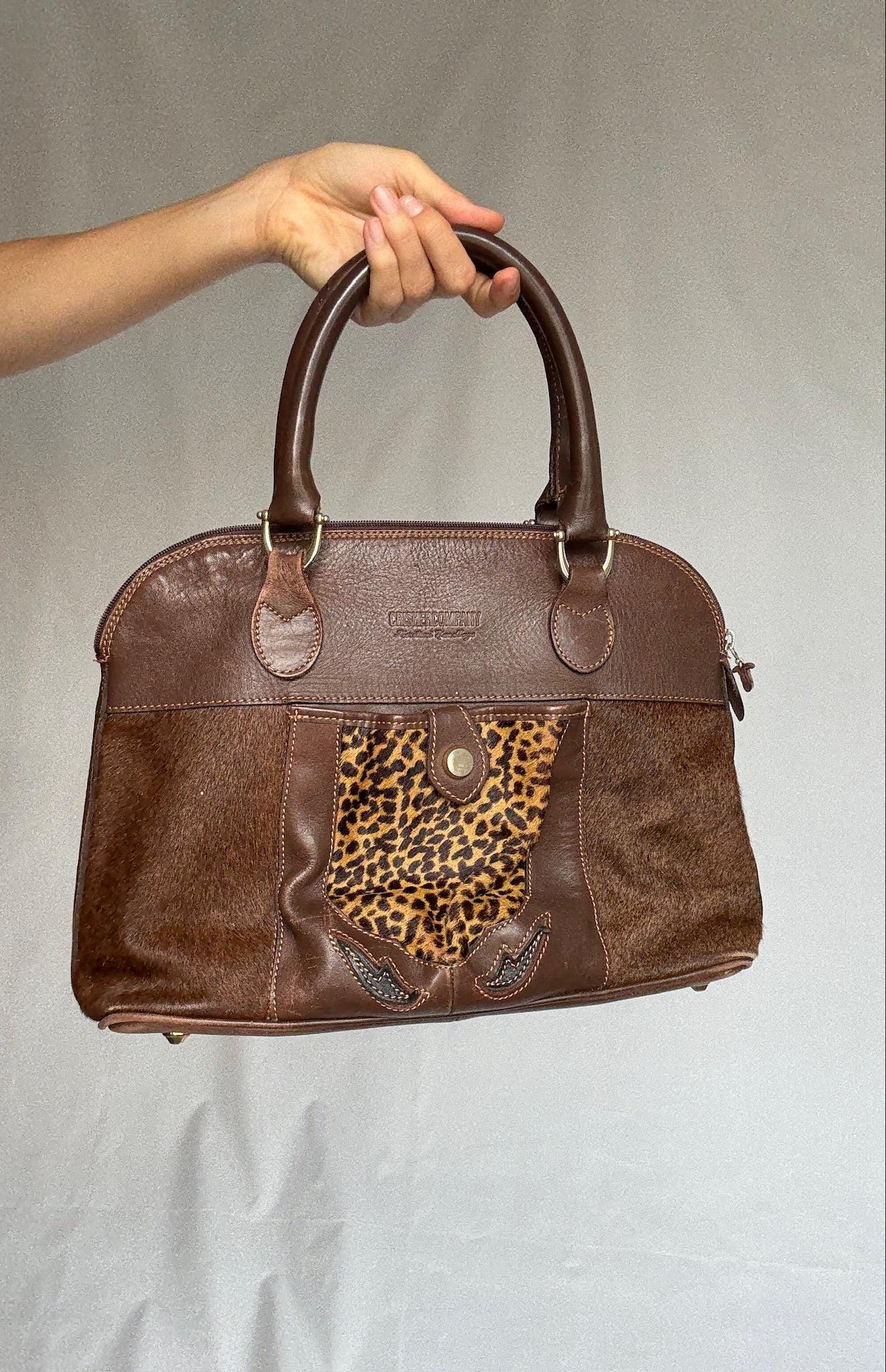 Leopard Print Vintage Brown Leather Satchel — additional view 8