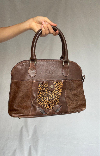 Leopard Print Vintage Brown Leather Satchel — additional view 8