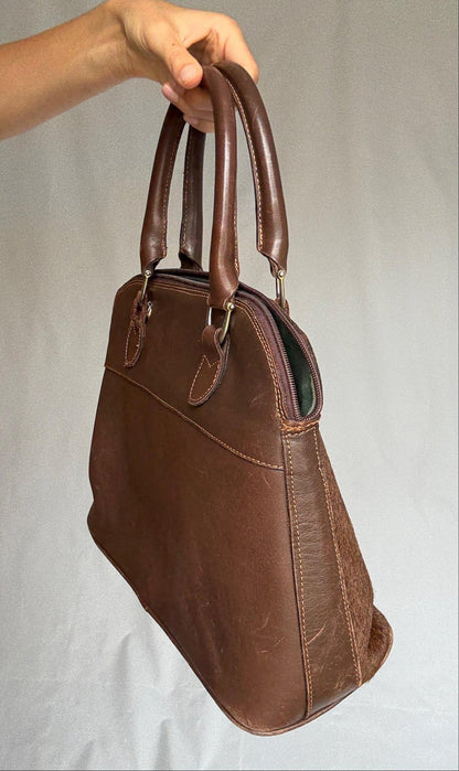 Leopard Print Vintage Brown Leather Satchel — additional view 9