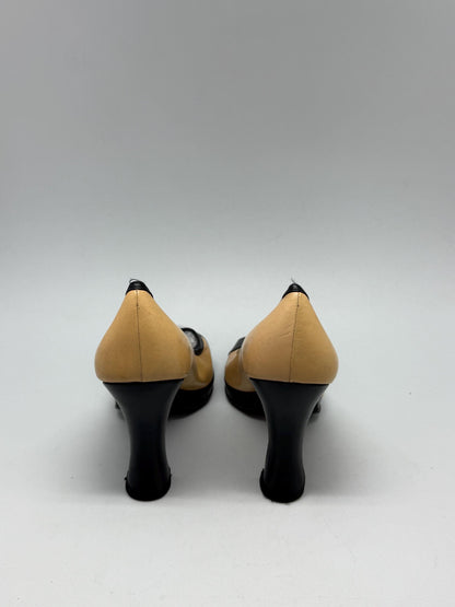 Vintage Balenciaga Peep Toe Heels — fabric close-up