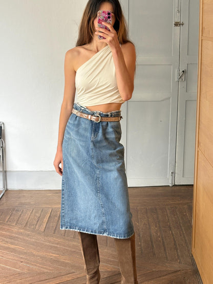 Vintage High-Waist Denim Midi Skirt