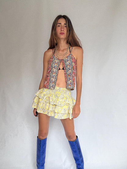 Baby Yellow Paisley Ruffle Mini Skirt — detail