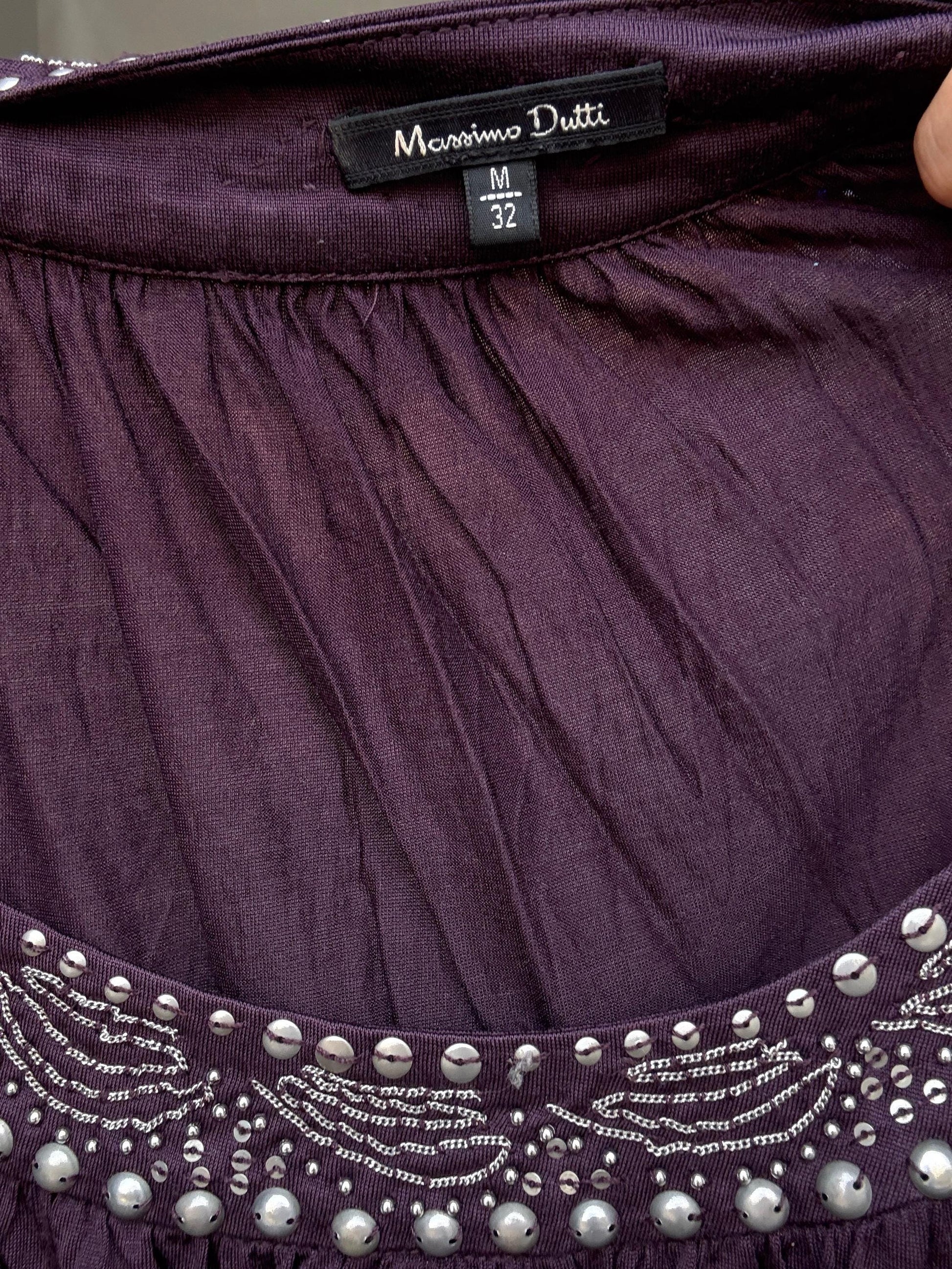 Vintage-style Massimo Dutti sleeveless top with embellished neckline – soft fabric, elegant fit, rich plum tone (Size M)
