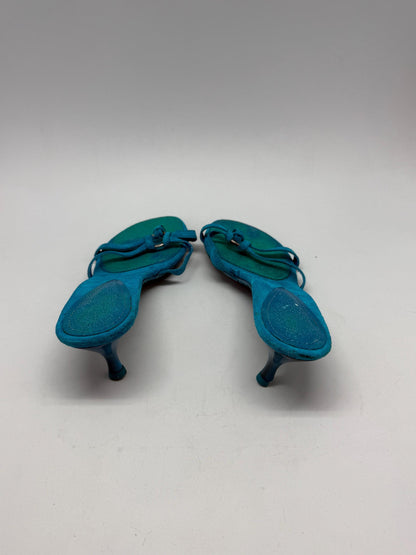 Vintage blue suede bow kitten heels, EU39 US8.5, strappy Y2K sandals