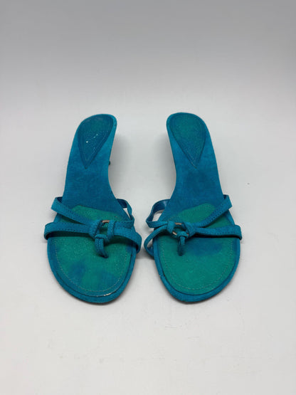 Vintage blue suede bow kitten heels, EU39 US8.5, strappy Y2K sandals