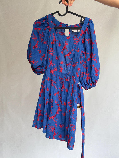 Blue Puff Sleeve Floral Backless Jumpsuit — additional view 10