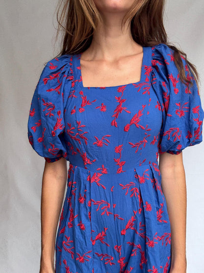 Blue Puff Sleeve Floral Backless Jumpsuit — additional view 8