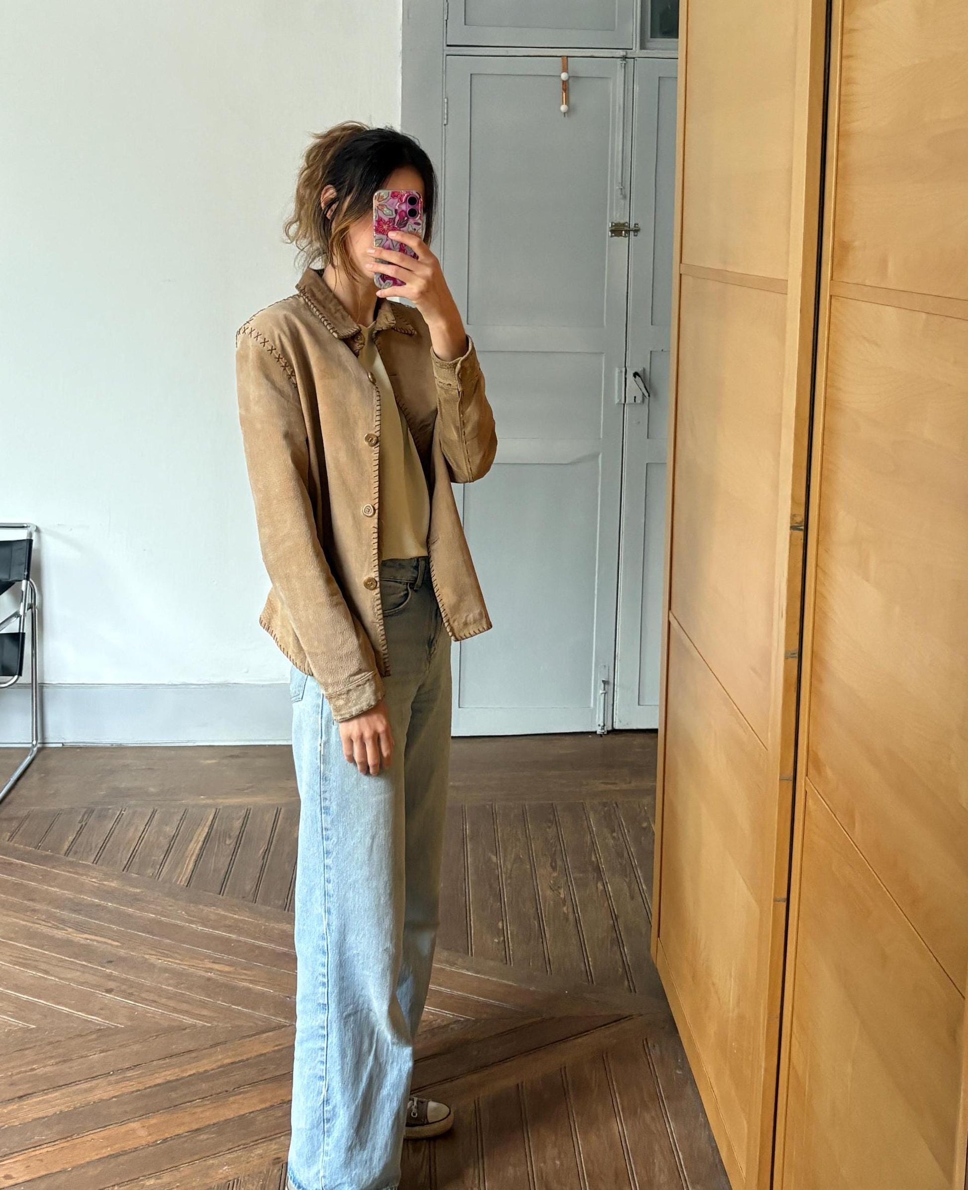 Vintage Tan Genuine Leather Jacket — detail