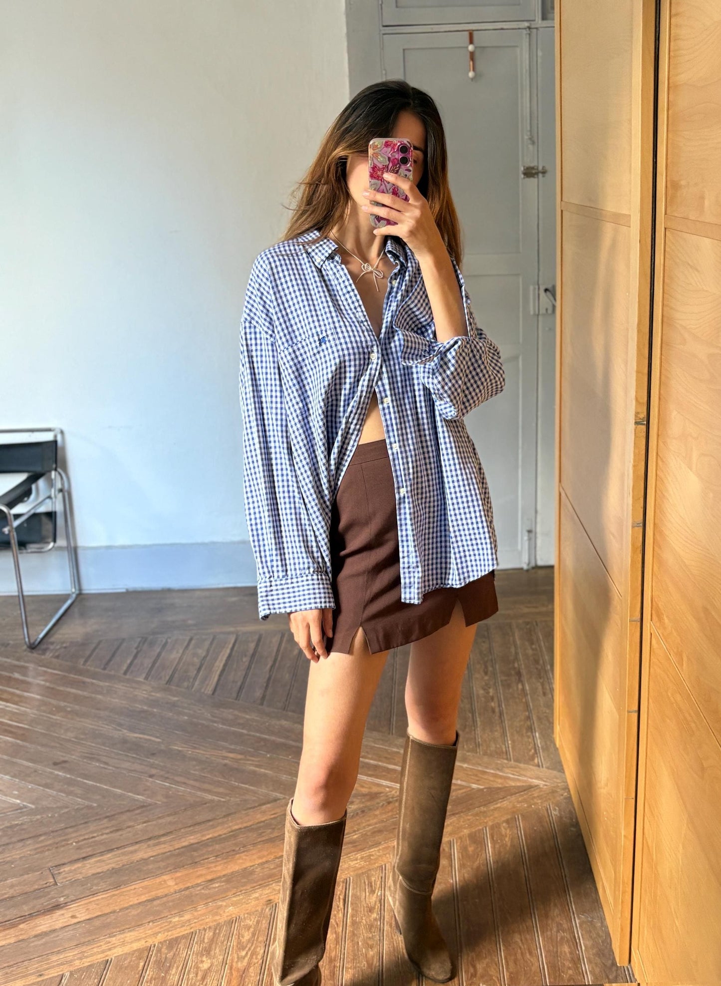 Vintage Burberry London Checkered Blue and White Shirt 100% Cotton Tag Size 8 Secondhand