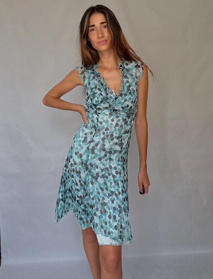 Silk Polka Dot Ruffle Neckline Dress — additional view 6