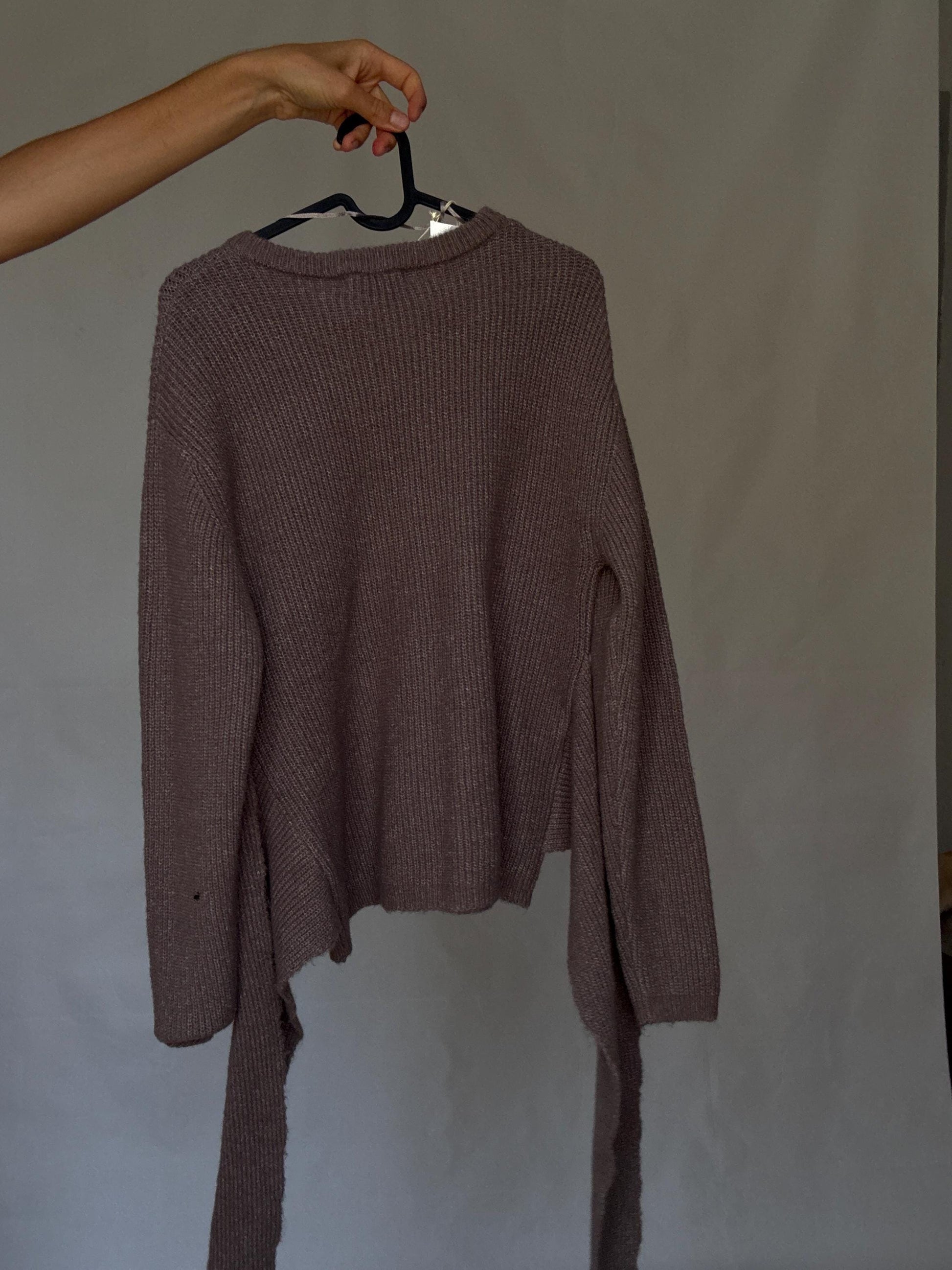 Earthy brown tie front back long sleeve jumper, unworn with tags, size S, soft rib knit,