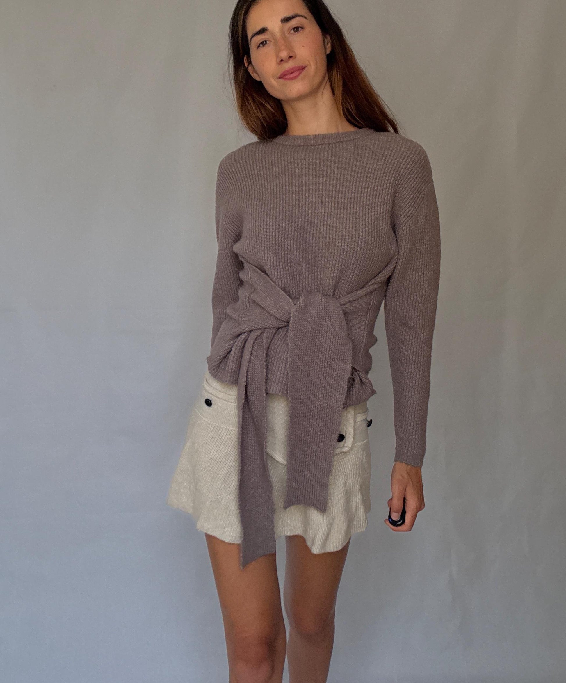 Earthy brown tie front back long sleeve jumper, unworn with tags, size S, soft rib knit,