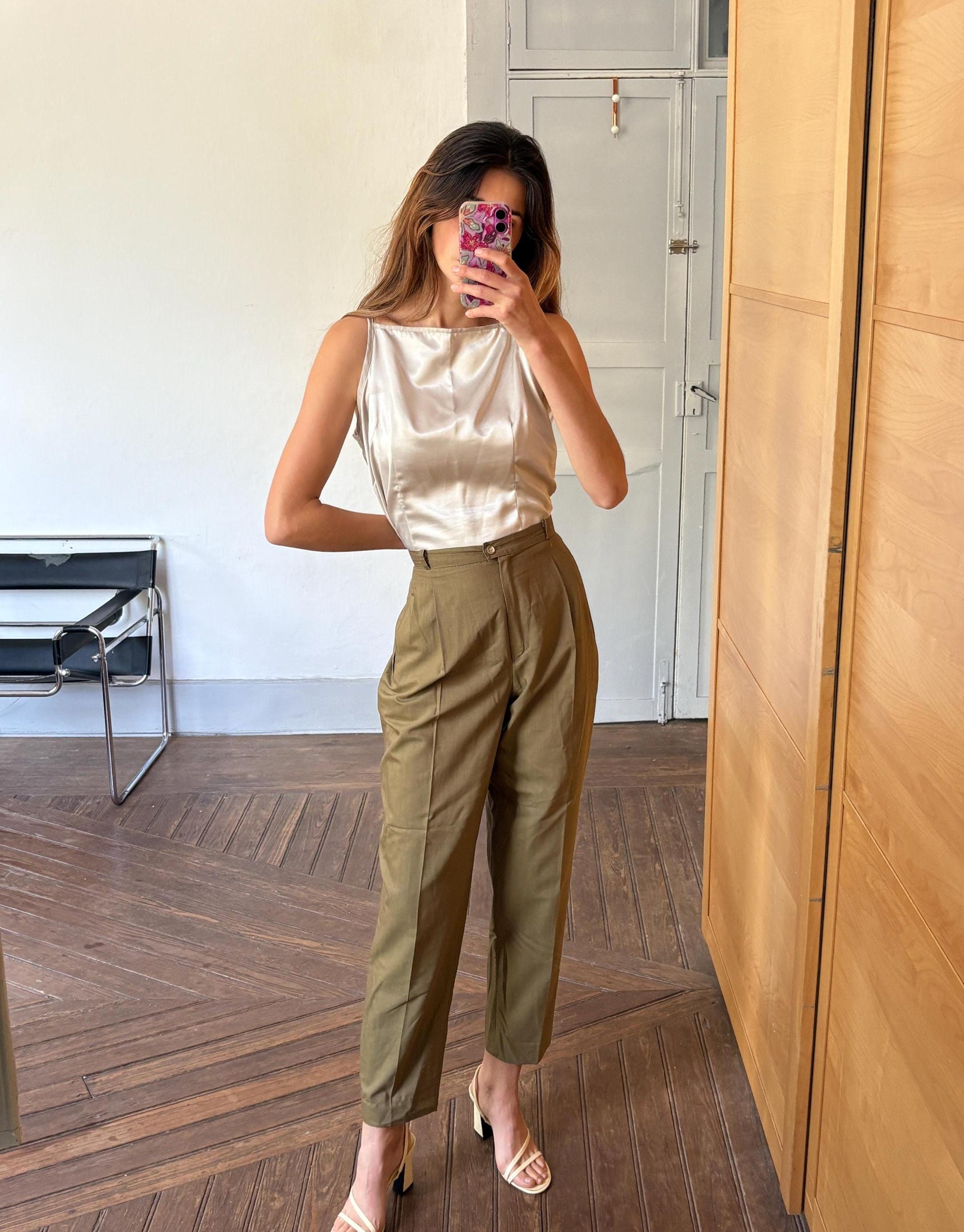 Vintage Italian Wool Trousers by I Blues – High-Waisted Green Tailored Pants, Made in Italy, IT 48