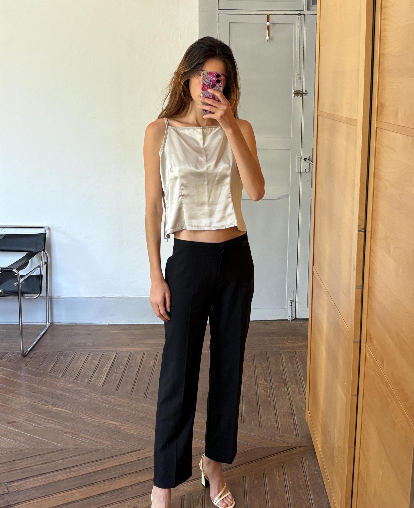 Vintage Fhertton Barcelona Satin Camisole – Designer Luxury Spanish Label – Champagne Gold Slip Top – Size L