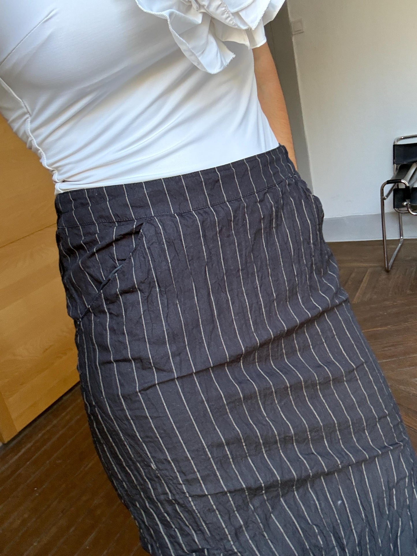 Luxury Josephine and co pencil skirt, Vintage Elegant formal black pinstripe skirt, Cotton skirt