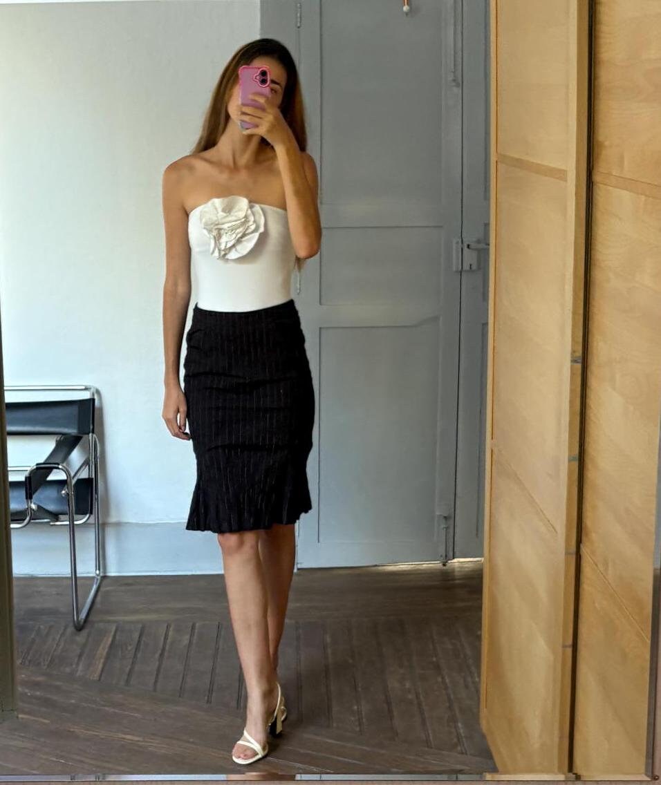 Luxury Josephine and co pencil skirt, Vintage Elegant formal black pinstripe skirt, Cotton skirt