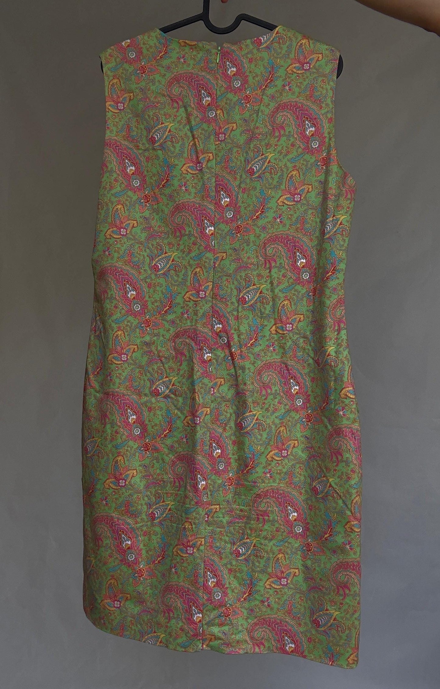 Ralph Lauren dress size 12 – sleeveless cotton blend shift with paisley print in lime green, 60s style vintage party dress with zip back