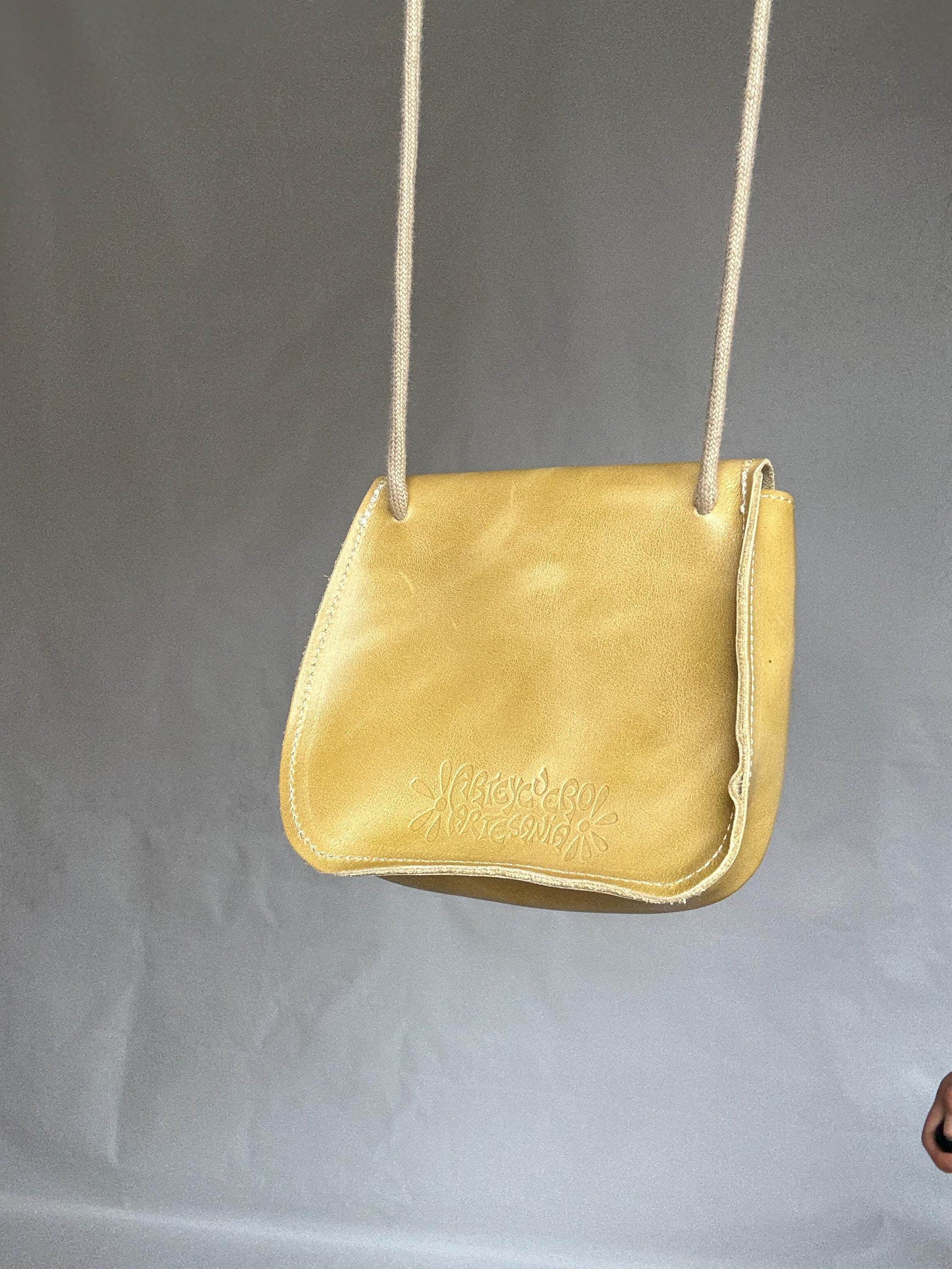 Y2K Yellow Leather Mini Purse | Festival Crossbody Pouch with Blue Flower | Retro 2000s Revival Bag