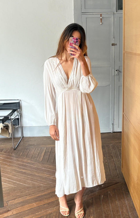 Authentic Vintage Ivory Nightgown – Long Silky feel Nightdress, Romantic Sleepwear, Boho Loungewear, Cottage core Prairie Dress