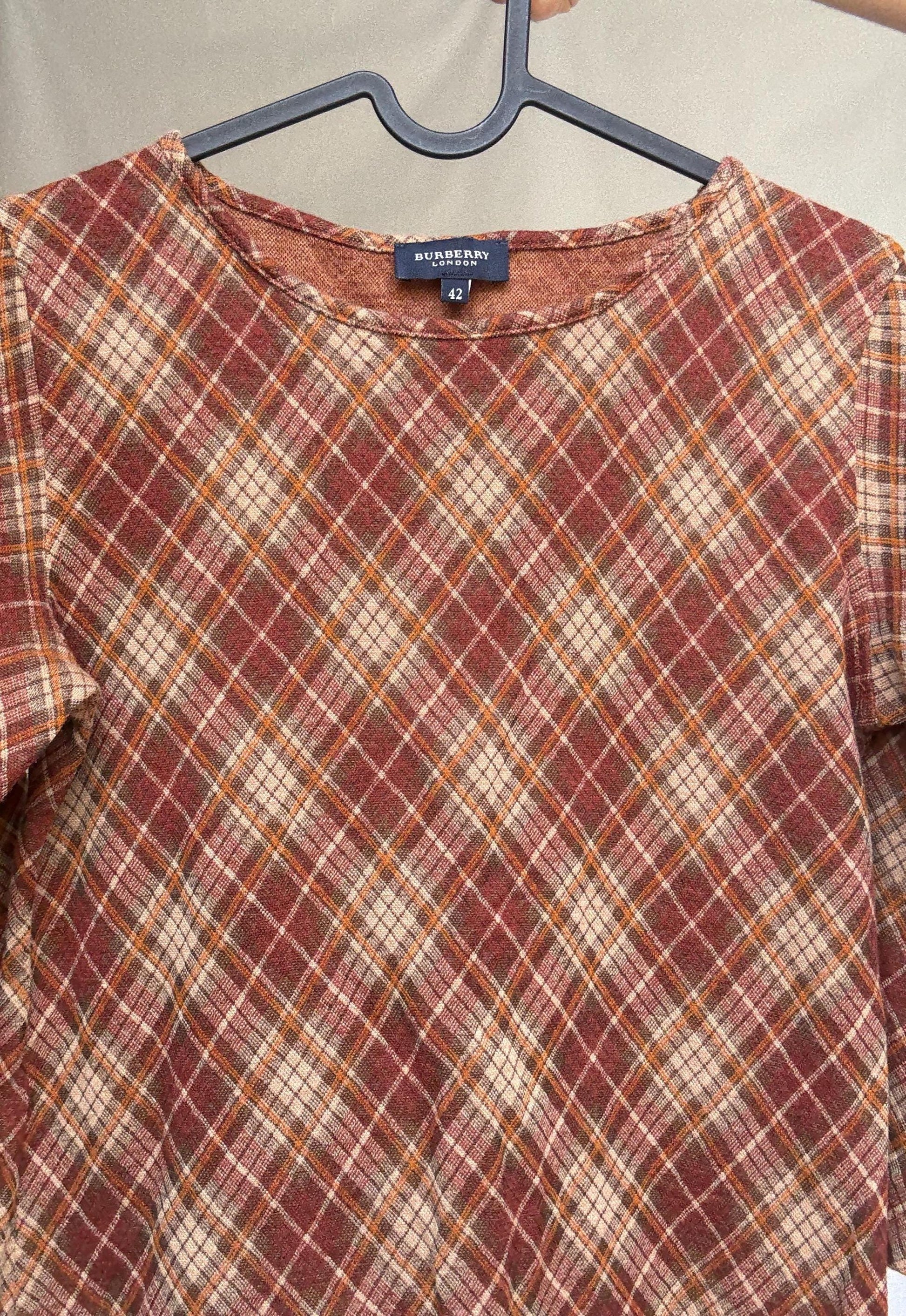 Vintage Burberry Plaid Top | 90s Brown Wool Blend Check Shirt | Cozy Academia Autumn Look, Size XS - S