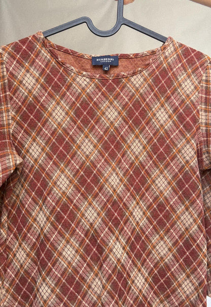 Vintage Burberry Plaid Top | 90s Brown Wool Blend Check Shirt | Cozy Academia Autumn Look, Size XS - S