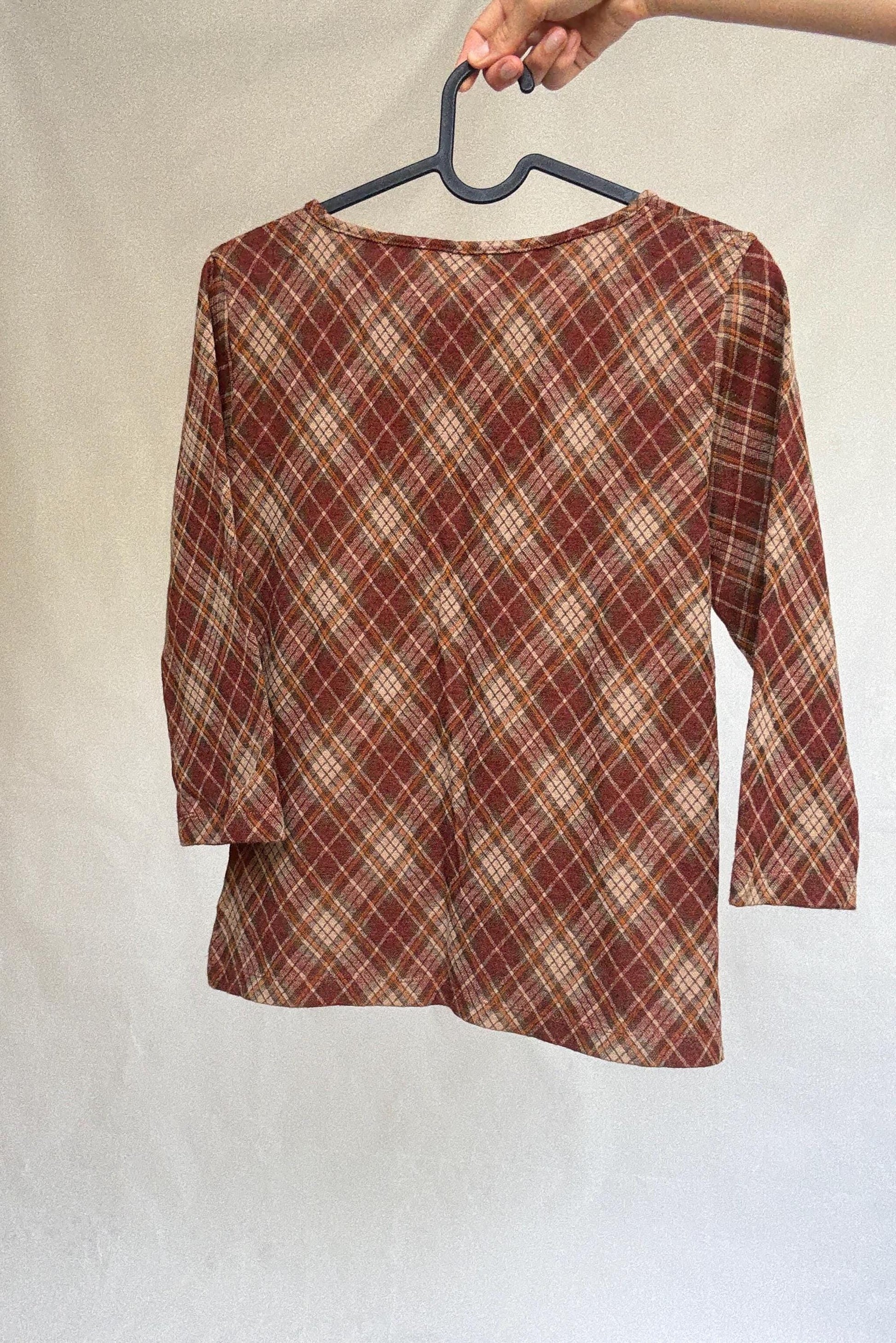 Vintage Burberry Plaid Top | 90s Brown Wool Blend Check Shirt | Cozy Academia Autumn Look, Size XS - S