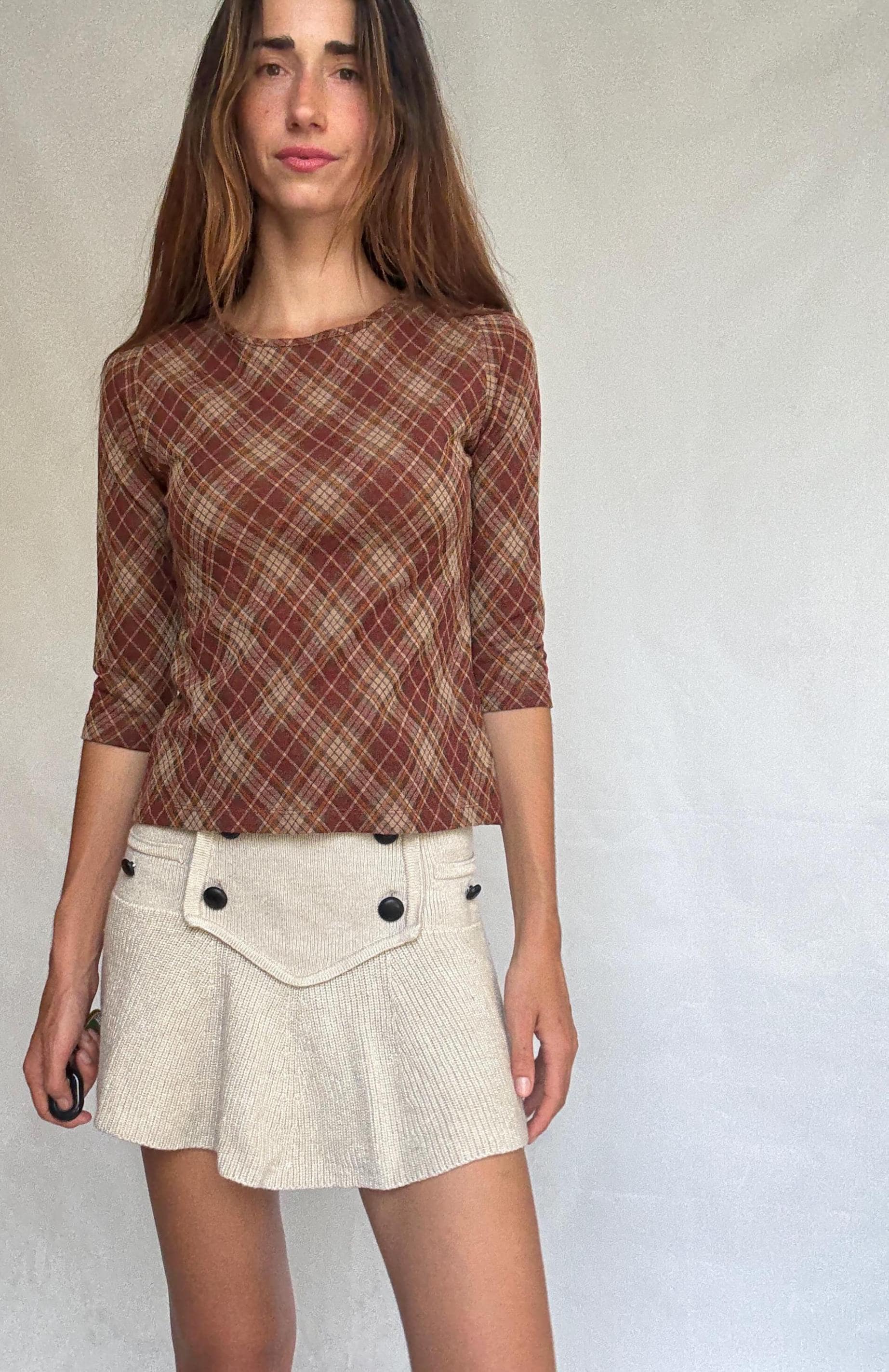 Vintage Burberry Plaid Top | 90s Brown Wool Blend Check Shirt | Cozy Academia Autumn Look, Size XS - S