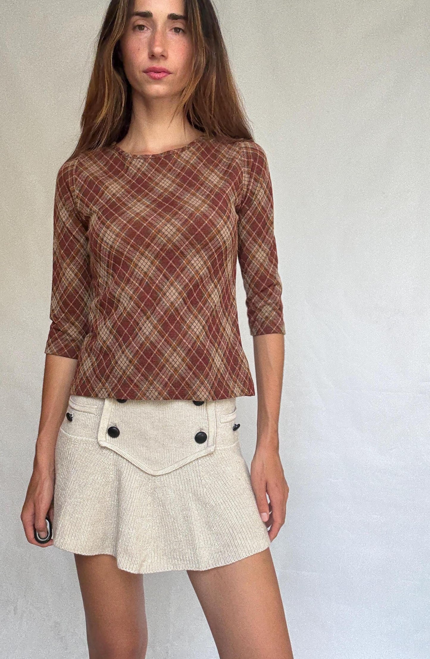 Vintage Burberry Plaid Top | 90s Brown Wool Blend Check Shirt | Cozy Academia Autumn Look, Size XS - S