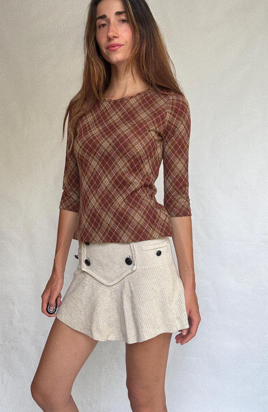 Vintage Burberry Plaid Top | 90s Brown Wool Blend Check Shirt | Cozy Academia Autumn Look, Size XS - S