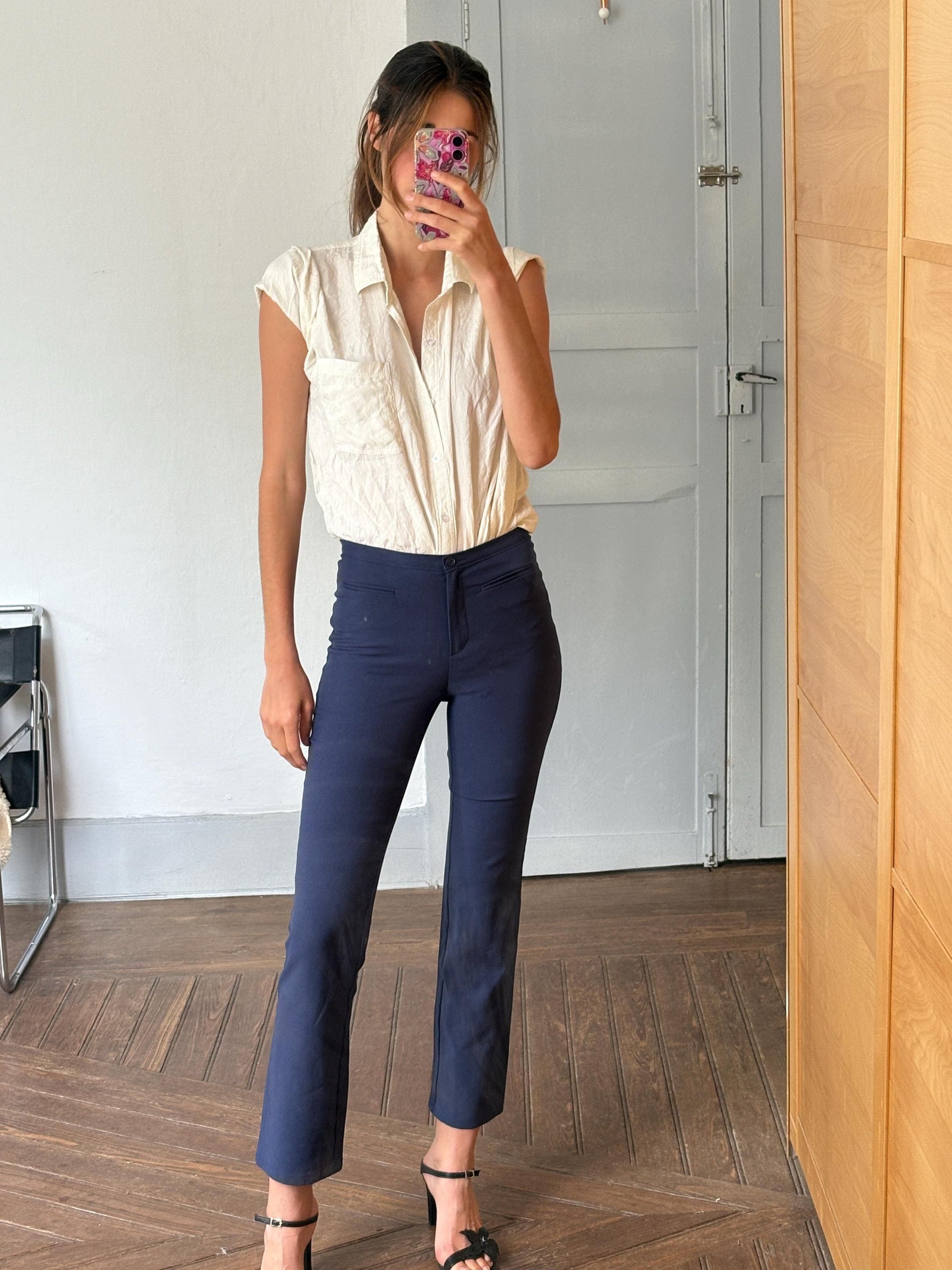 Navy high-waist tailored trousers – made in Italy – size S – elegant work or casual wear United Colors of Benetton skinny pants