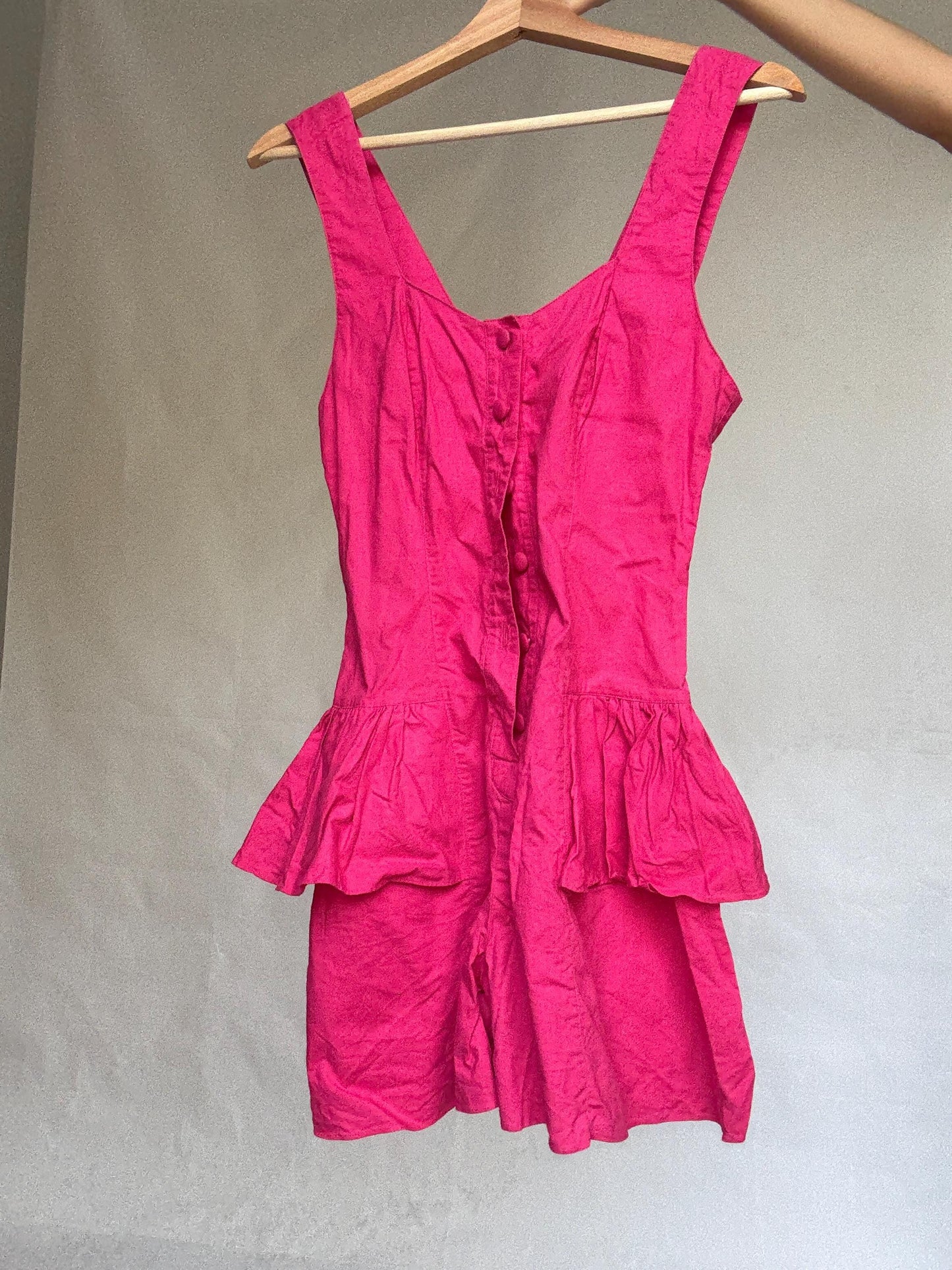 Vintage vibrant pink cotton jumpsuit – rare 80s/90s design – size M (fits S)