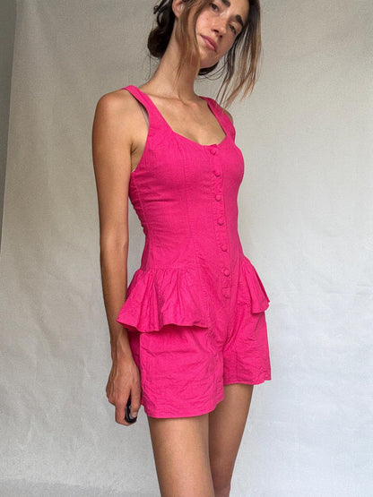 Vintage Pink Cotton Jumpsuit - Rare 80s/90s — back view