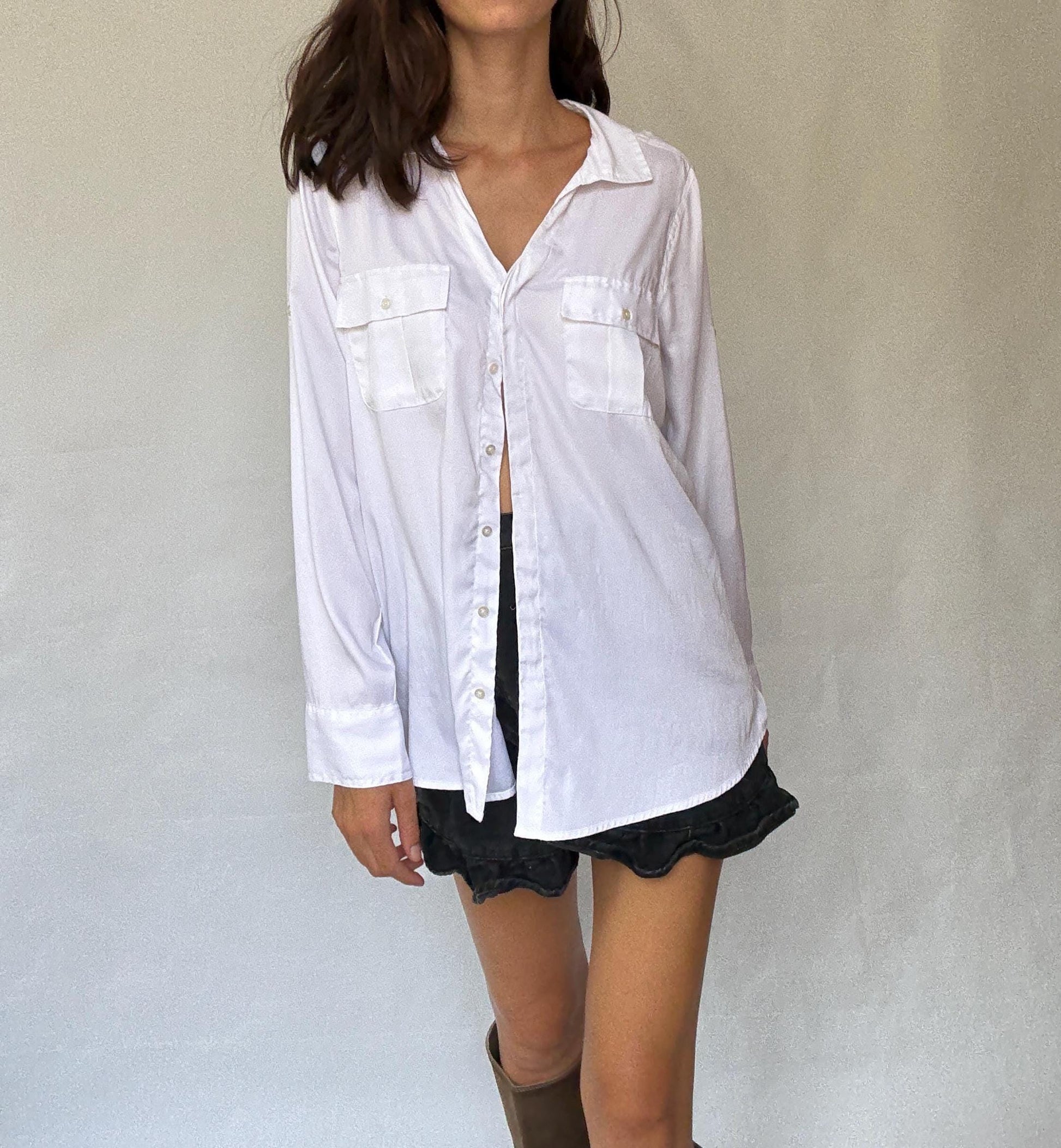 Calvin Klein Jeans white button-up shirt M | shiny front jersey back | Men long sleeve designer clothing