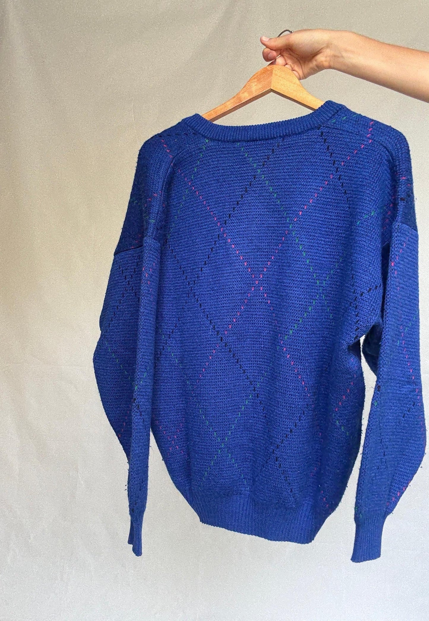 Vintage Lacoste navy V-neck sweater – wool blend pullover with logo – size 6 made in Spain