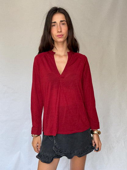 Deep Red Wool Long Sleeve Jumper — detail