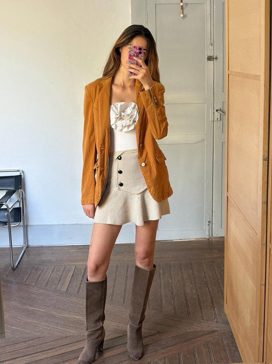 Orange earthy blazer, Vintage warm spring jacket, Colourful Emily in Paris aesthetic, Smart Girl boss clothing, M