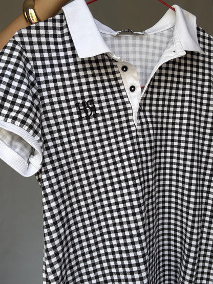 Black Gingham Stretch Cotton Polo Shirt — additional view 10