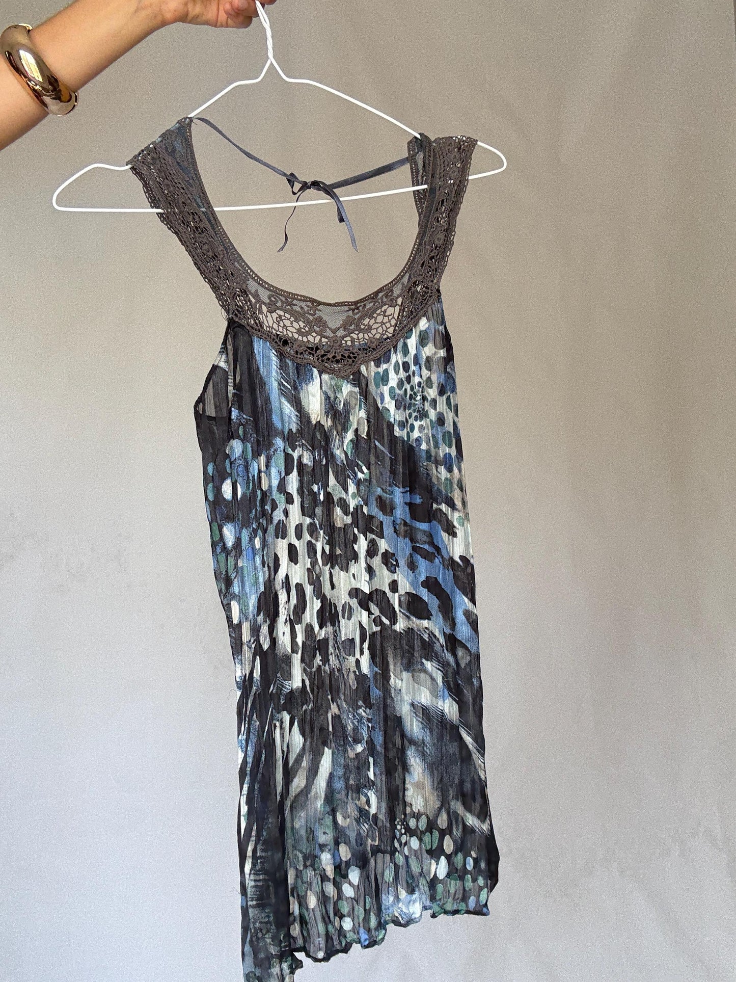 Vintage Sheer Cotton Button-Up Shirt – 70s Geometric Print Blouse, classic relaxed fit, breathable casual top, Size S