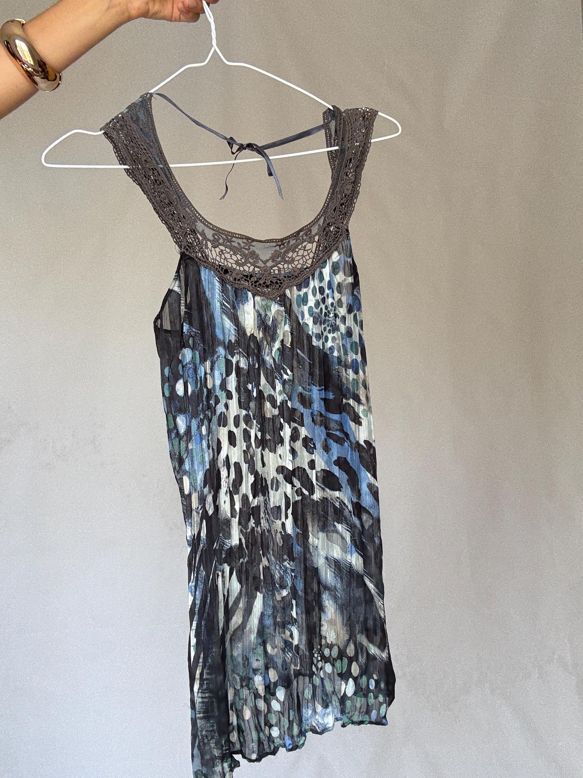 Vintage Sheer Cotton Button-Up Shirt – 70s Geometric Print Blouse, classic relaxed fit, breathable casual top, Size S