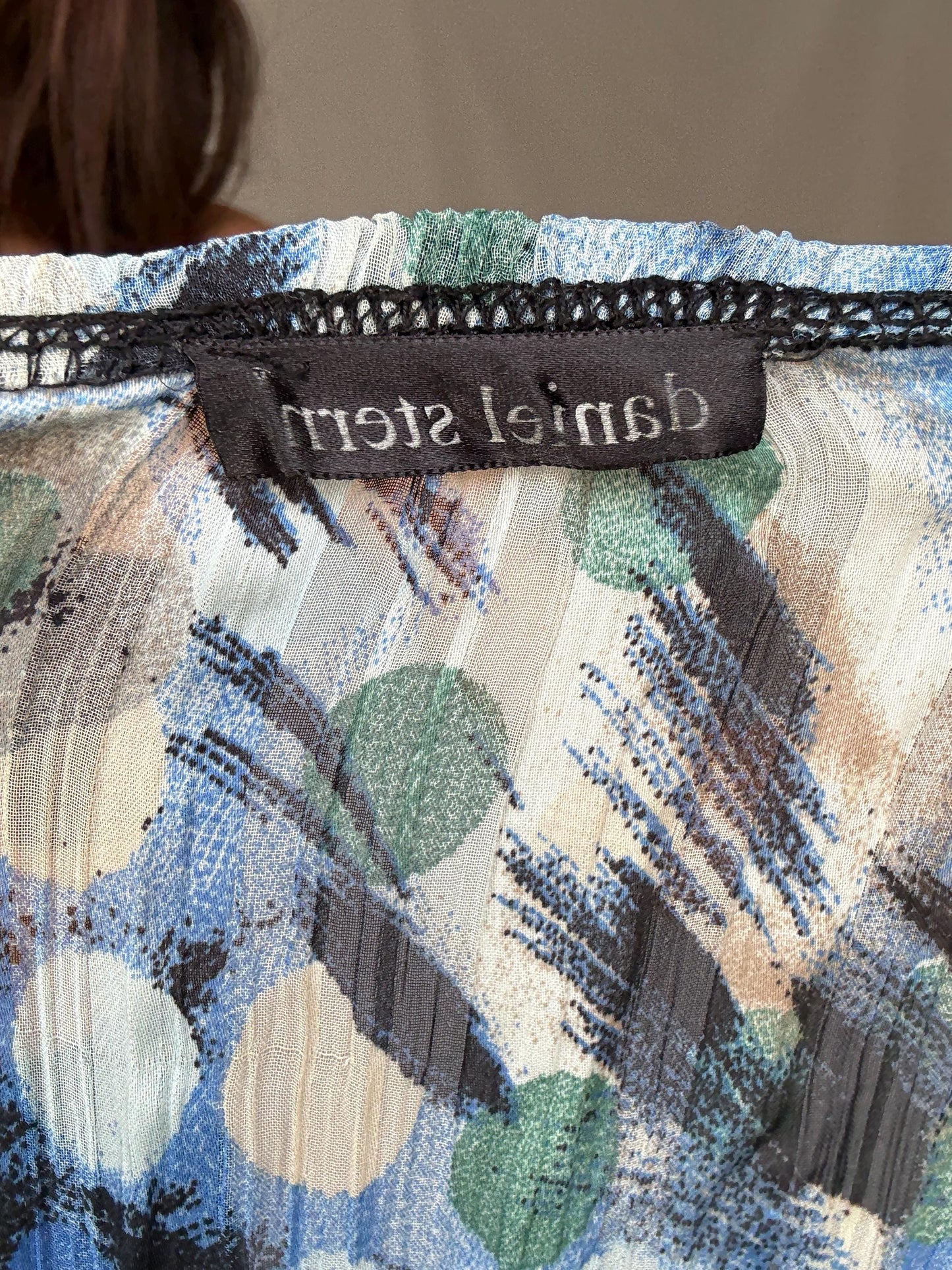 Vintage Sheer Cotton Button-Up Shirt – 70s Geometric Print Blouse, classic relaxed fit, breathable casual top, Size S