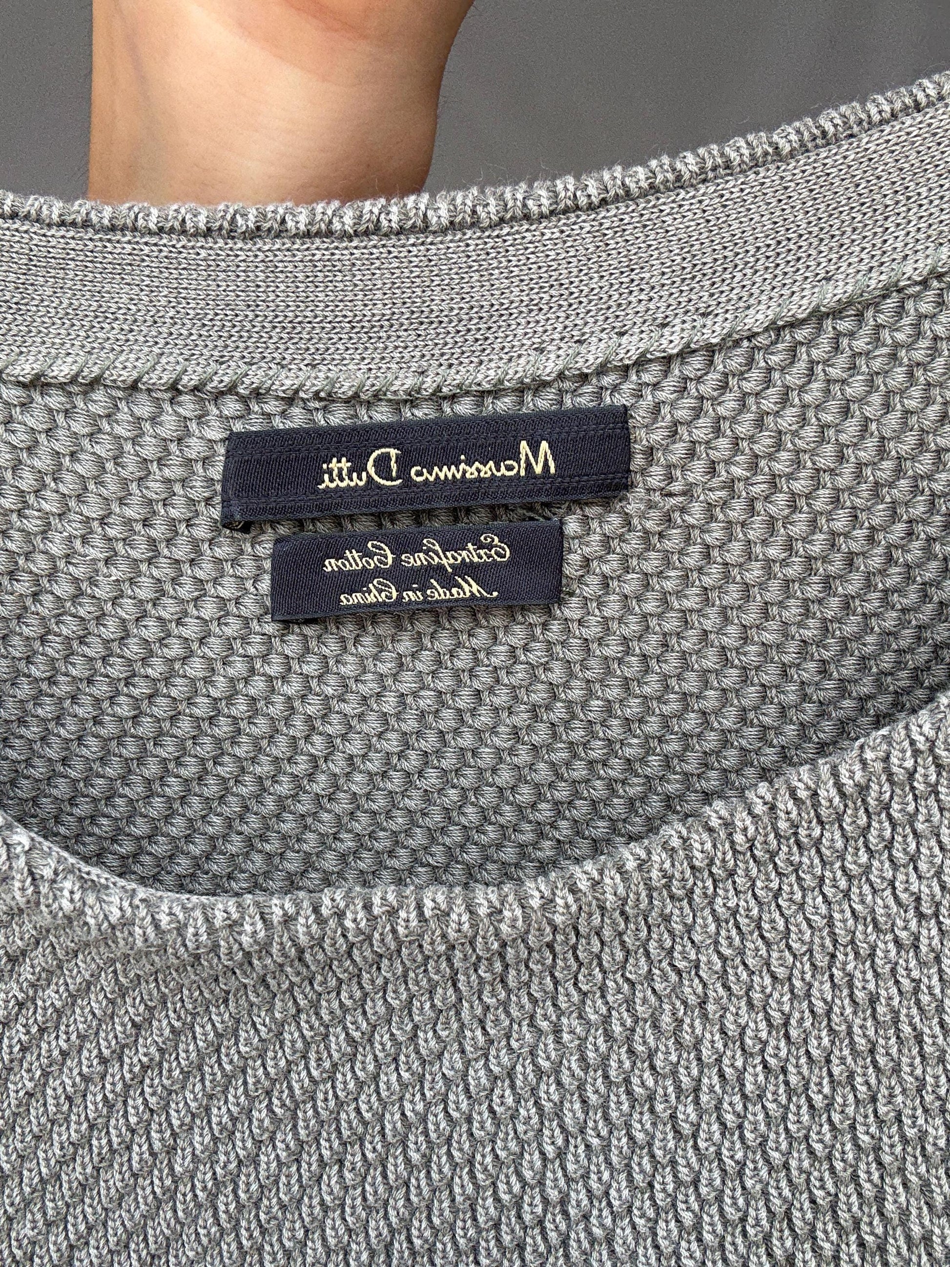 Massimo Dutti extrafine cotton knit tee in S, men’s boxy fit cotton top, dark academia minimal sweater look, thick weave short sleeve