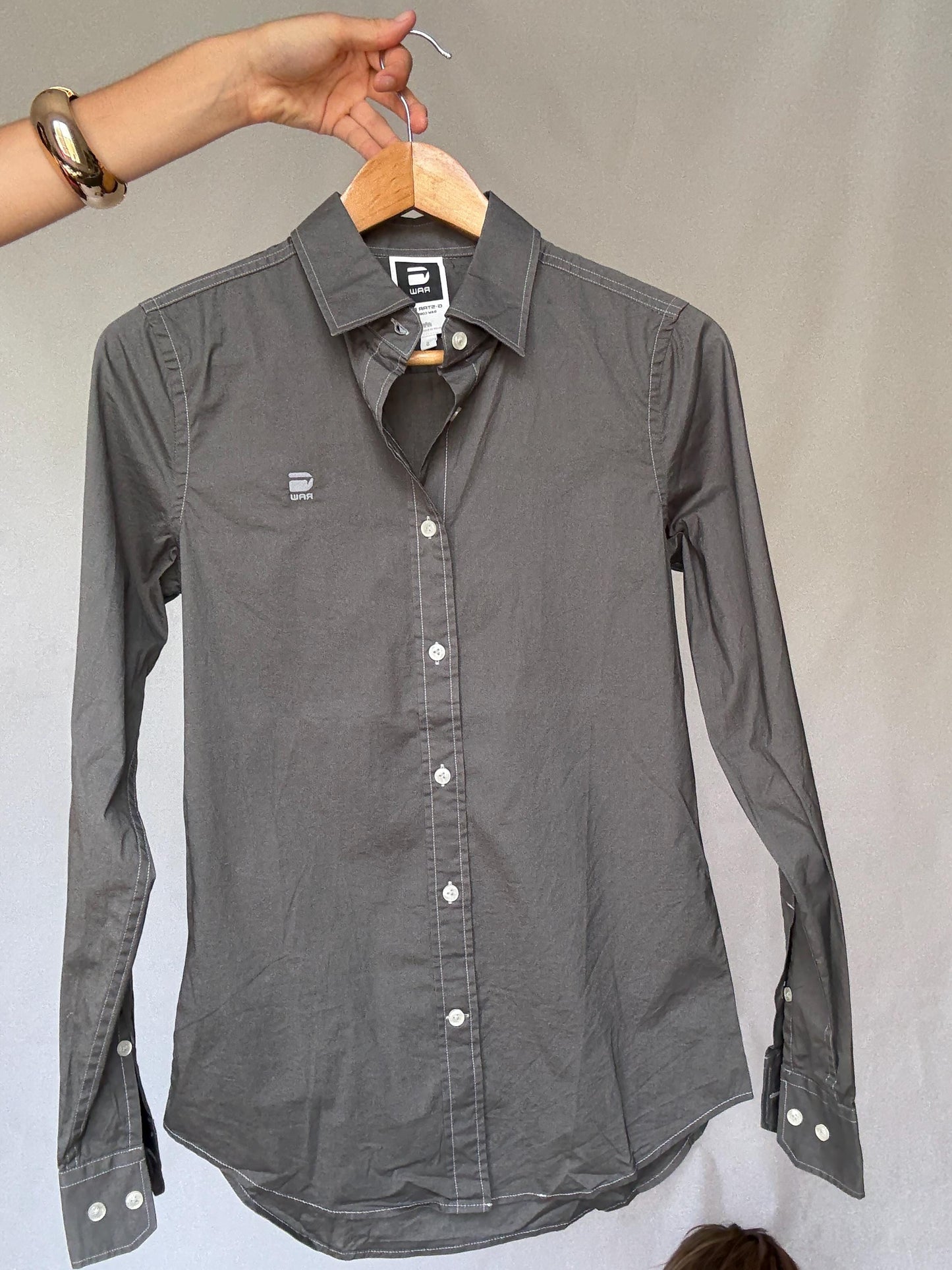 Men's G-Star Raw grey button-up shirt – unisex fit oxford shirt, Dutch designer clothing, European fashion find, Size S