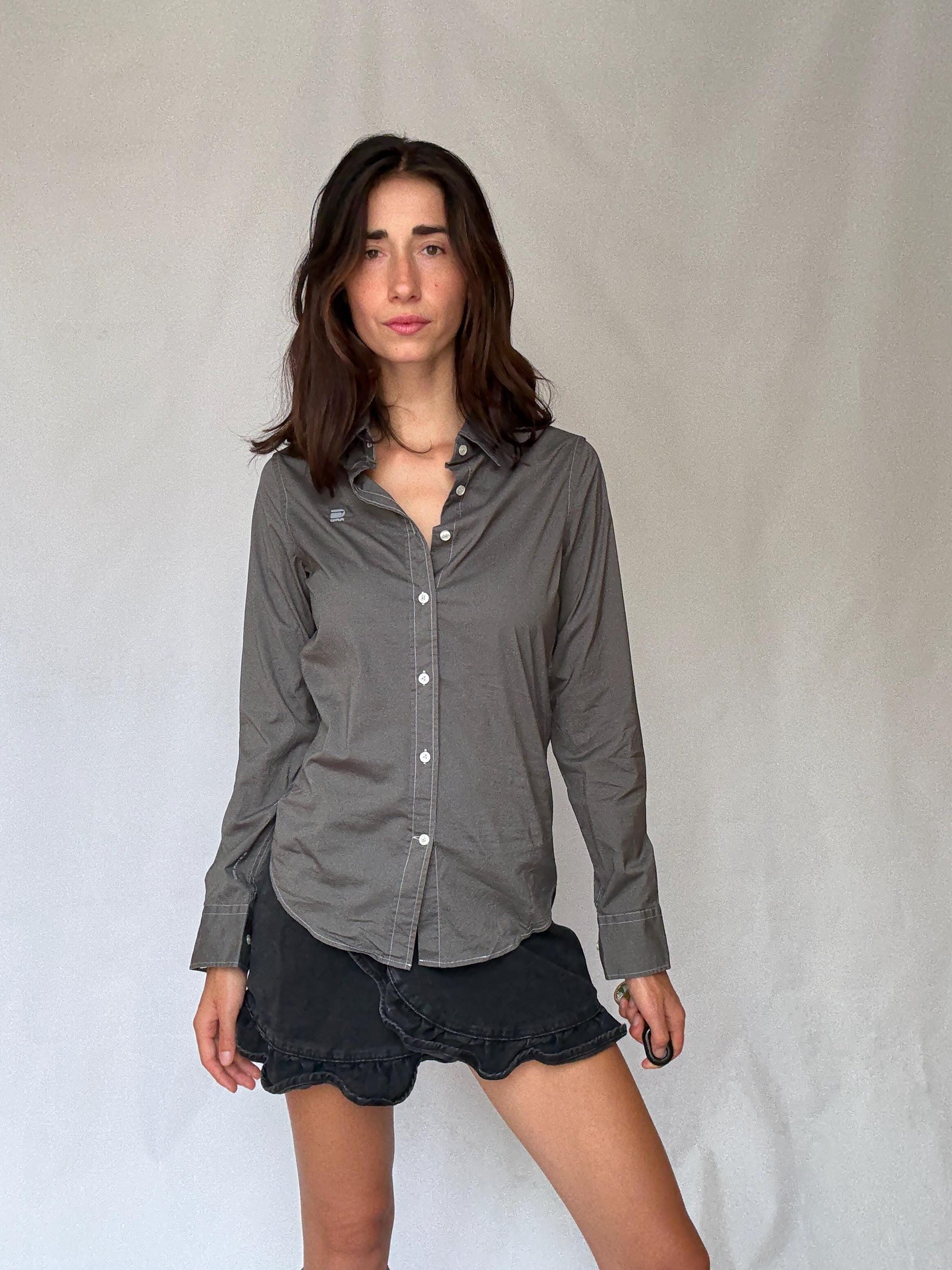 Men's G-Star Raw grey button-up shirt – unisex fit oxford shirt, Dutch designer clothing, European fashion find, Size S