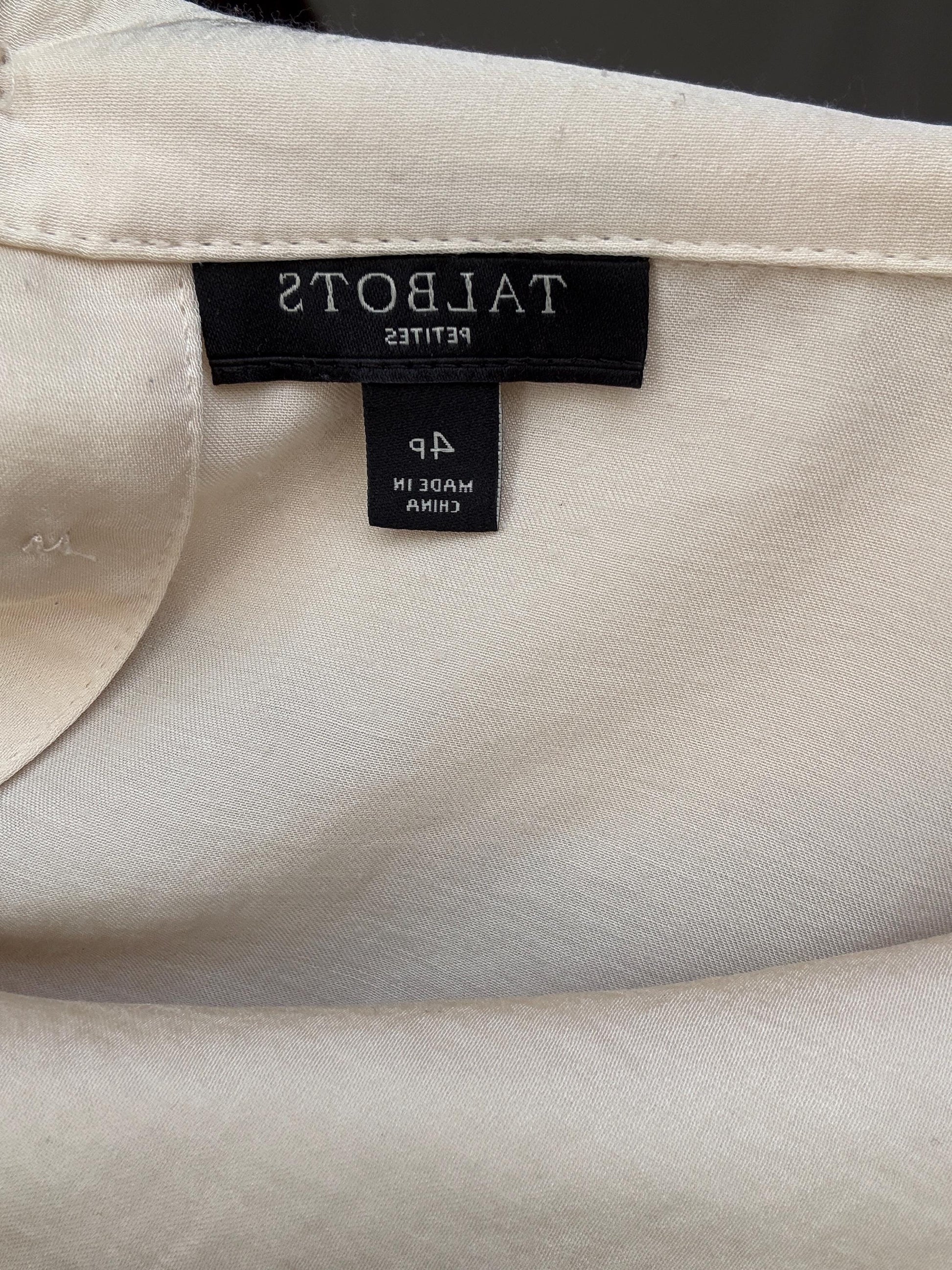 Luxe Talbots Petites cream sleeveless blouse, Elegant off-white satin feel top, Preppy neckline eggshell feminine camisole, size US 4P