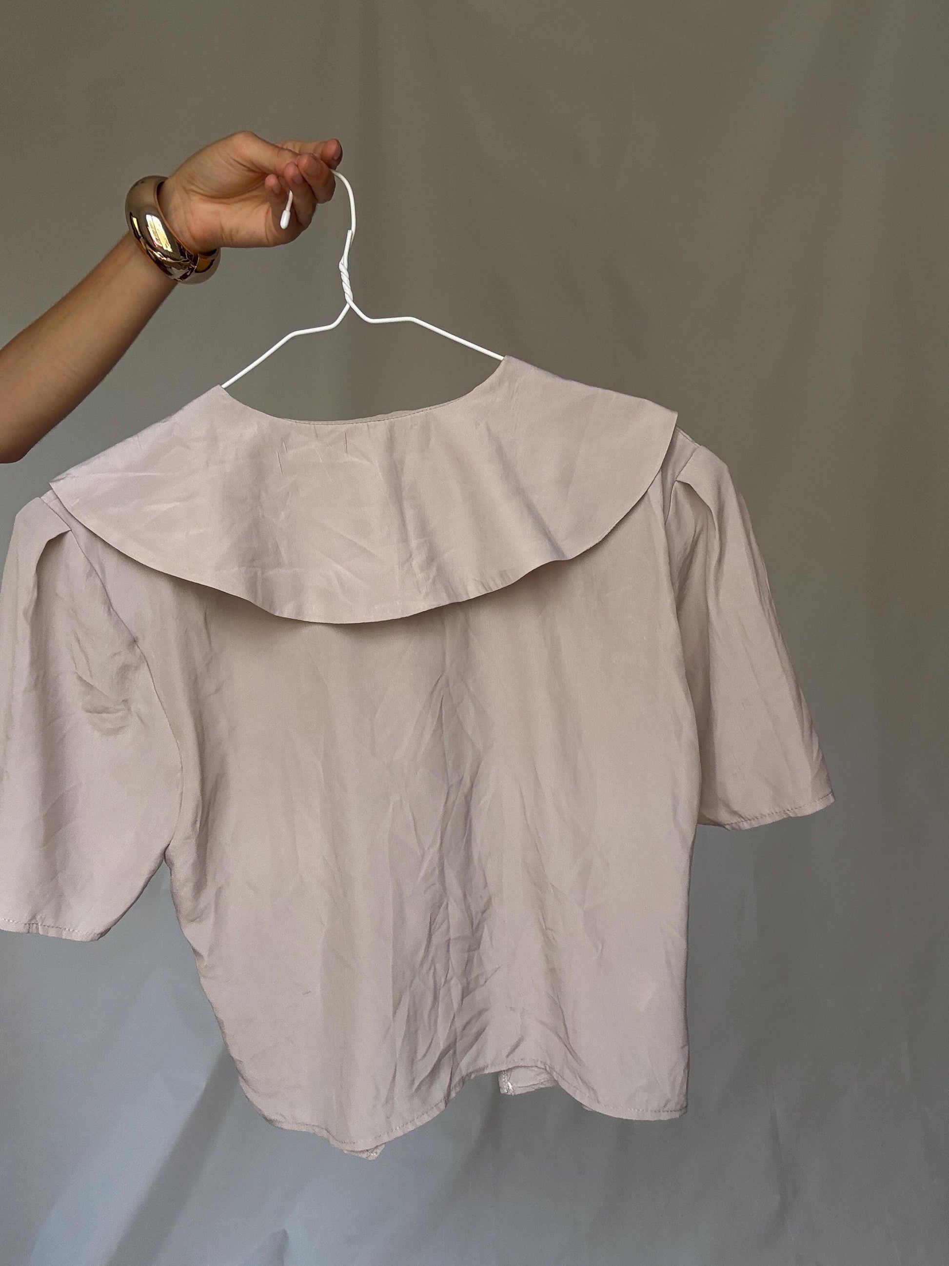 Vintage Delphi of London blouse – pale mauve double-breasted top with sailor collar UK size M