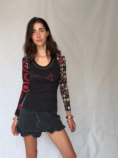 Desigual Cotton Blouse with Colorful Patterns — fabric close-up
