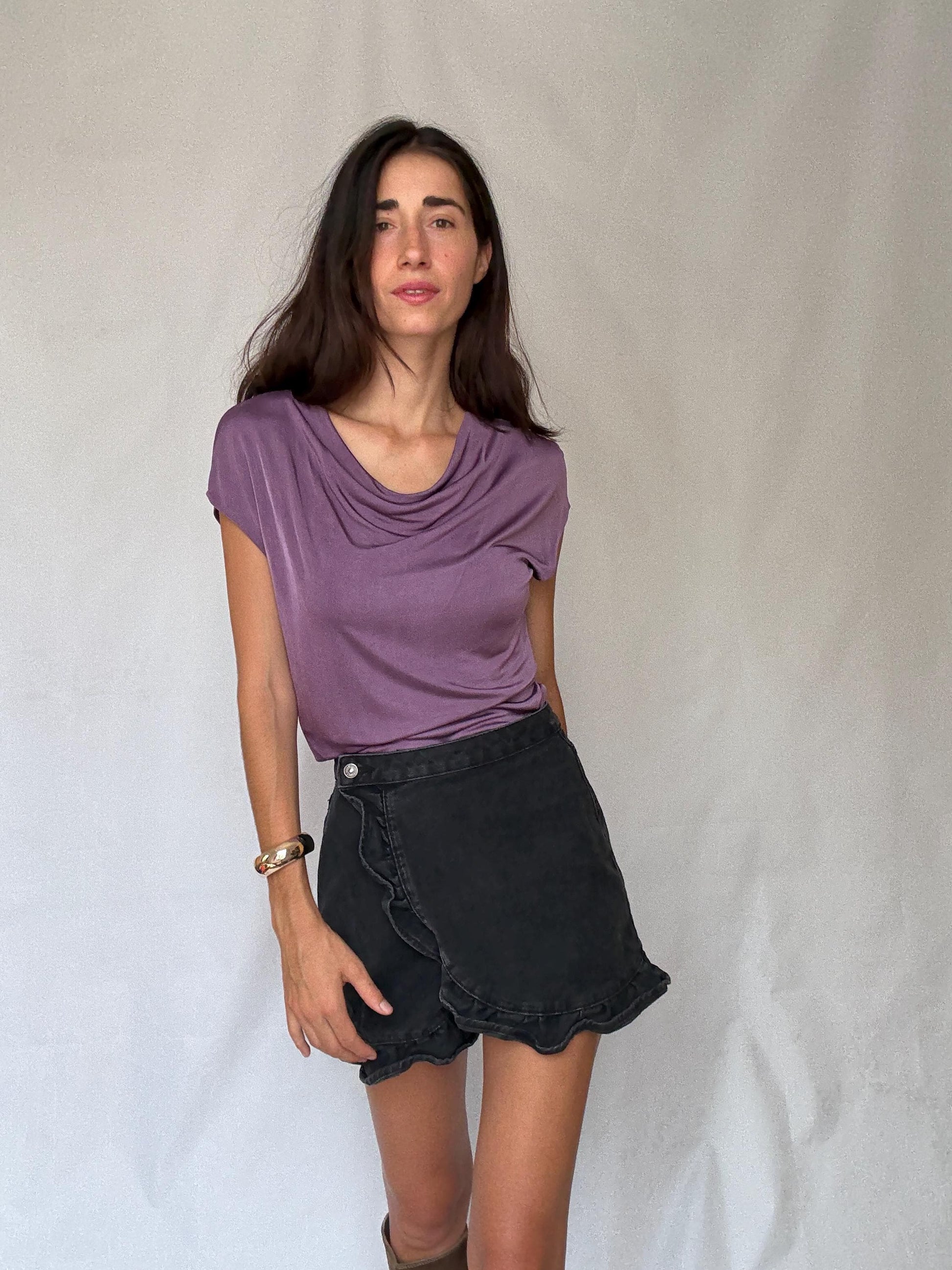 Elegant Massimo Dutti Stretchy Viscose Blouse L Purple Y2K Style Britney Spears Inspired, preppy style, soft fabric, casual look