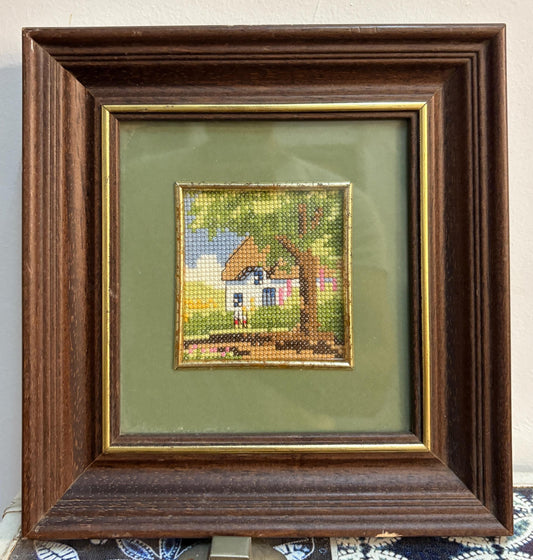 Mini Framed Cross-Stitch Cottagecore Art – collection of 5 - Vintage Rustic Home Decor, 21x21 cm